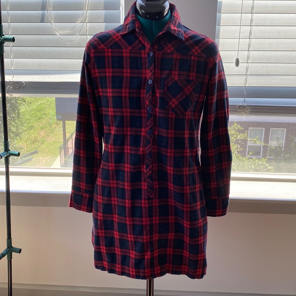 Jade red and black plaid long sleeve dress